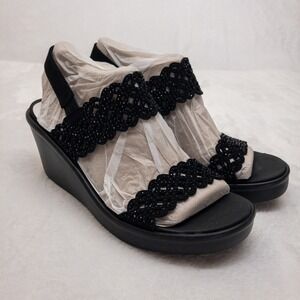 Skechers Rumble On Sassy Dayz Wedge Sandals Womens Size 8 Black Luxe Foam New
